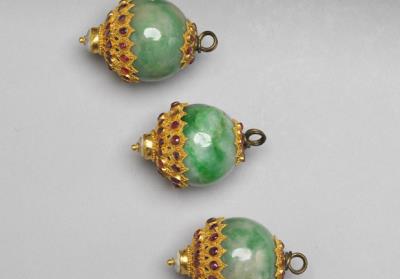 图片[2]-Jadeite button inlaid with gold and gems, Qing dynasty, 18th-19th c., work of the Muslim regions-China Archive